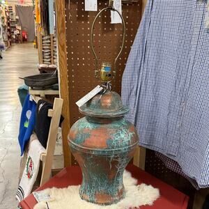 Rustic Copper and Green Table Lamp